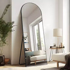 PexFix 25 in W x 63 in H Oversized Arch Wood Full Length Black Wall Mounted Standing Mirror Floor Mirror