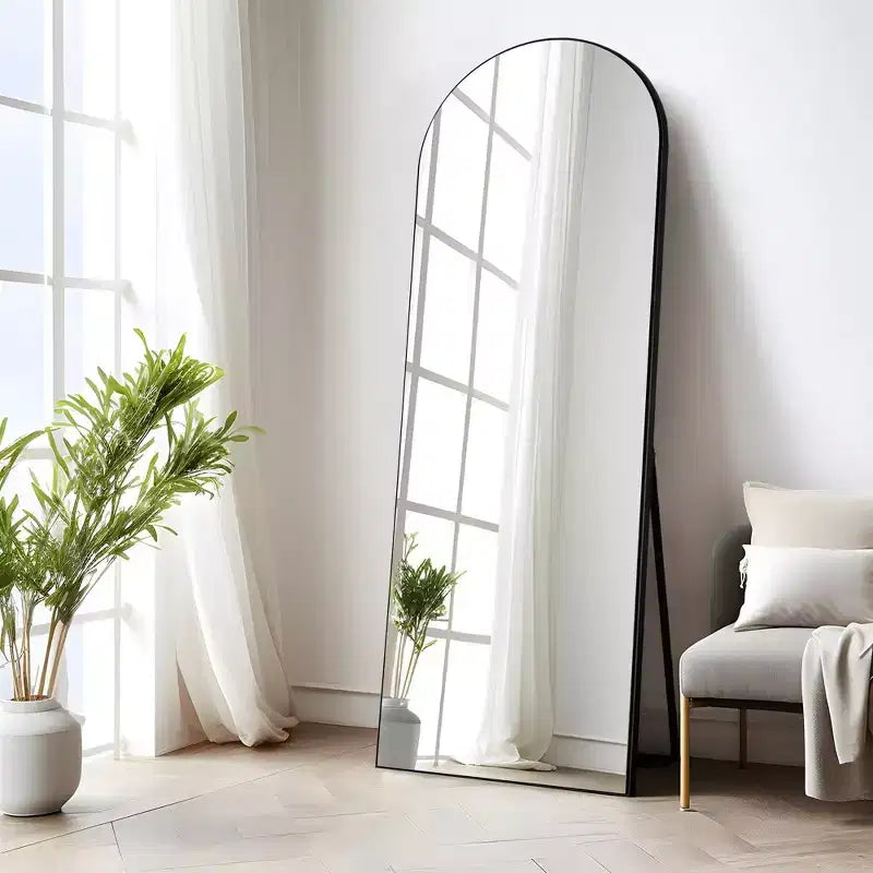 PexFix Miroir en bois surdimensionné arqué de 25 po L x 63 po H, pleine longueur, noir, mural ou sur pied