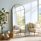 PexFix Miroir en bois surdimensionné arqué de 25 po L x 63 po H, pleine longueur, noir, mural ou sur pied