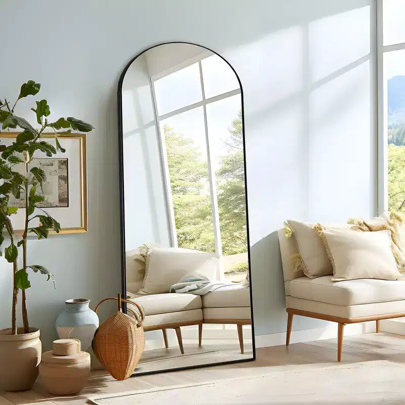 PexFix Miroir en bois surdimensionné arqué de 25 po L x 63 po H, pleine longueur, noir, mural ou sur pied