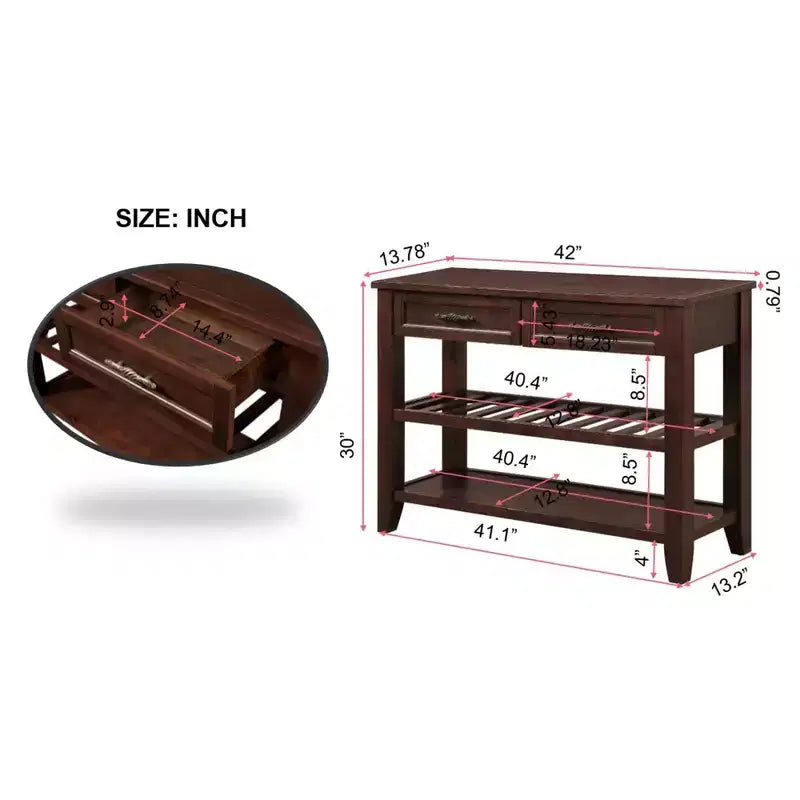 Console Whisen de style milieu de siècle avec deux tiroirs de rangement et deux étagères