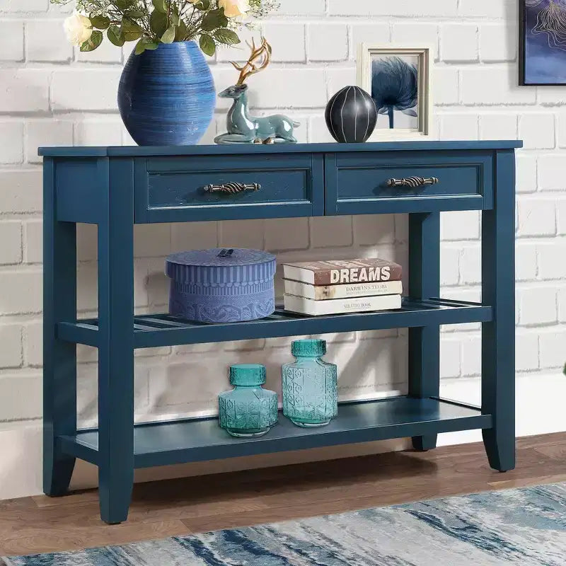 Console Whisen de style milieu de siècle avec deux tiroirs de rangement et deux étagères