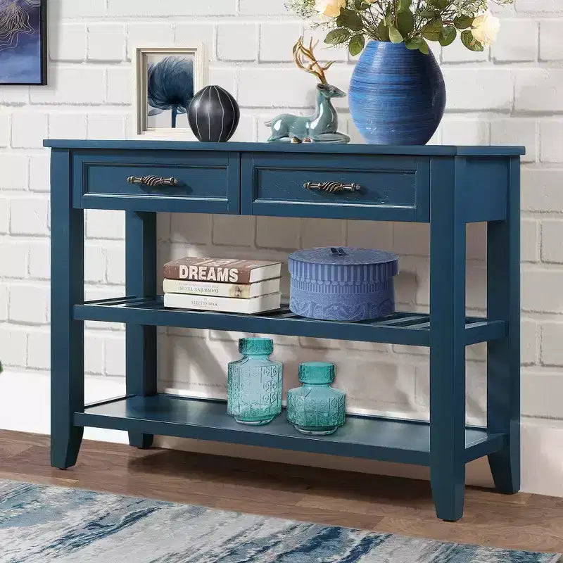 Console Whisen de style milieu de siècle avec deux tiroirs de rangement et deux étagères
