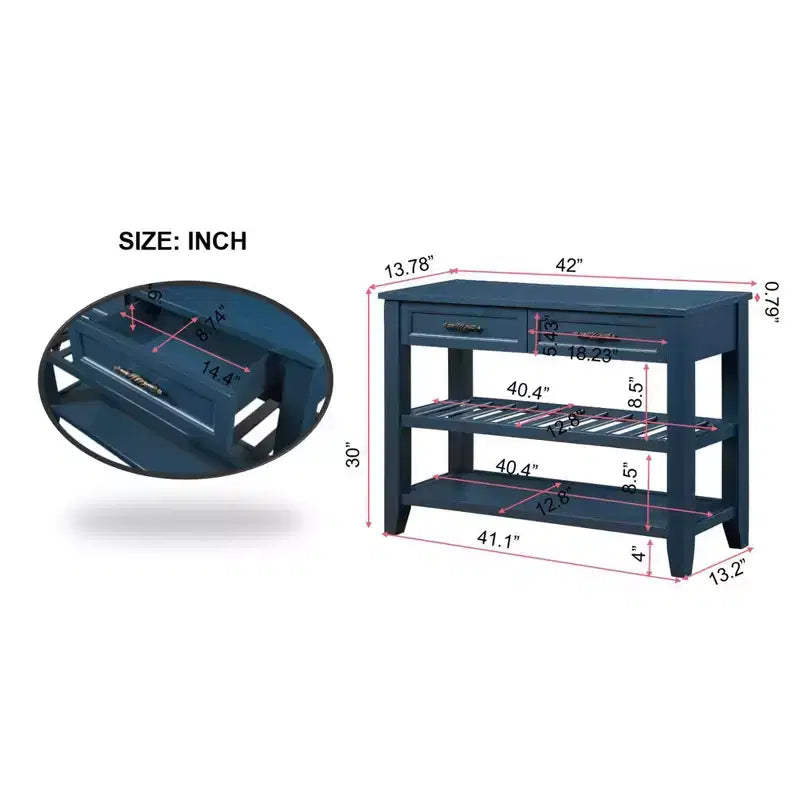Console Whisen de style milieu de siècle avec deux tiroirs de rangement et deux étagères