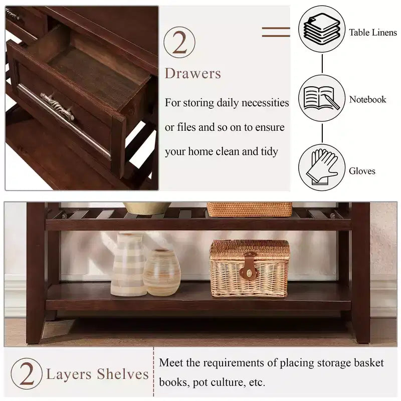 Console Whisen de style milieu de siècle avec deux tiroirs de rangement et deux étagères