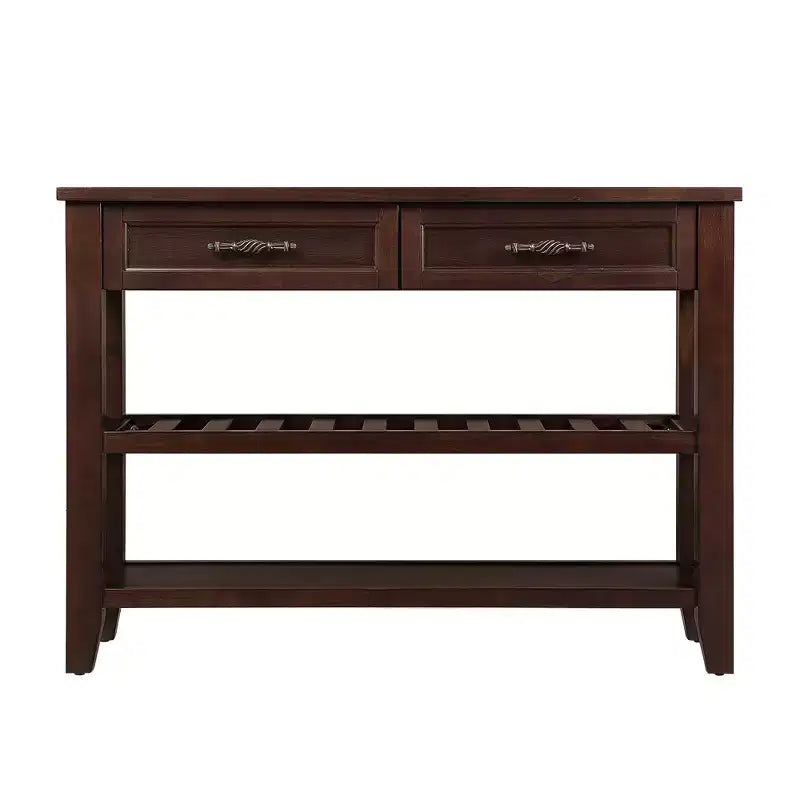 Console Whisen de style milieu de siècle avec deux tiroirs de rangement et deux étagères