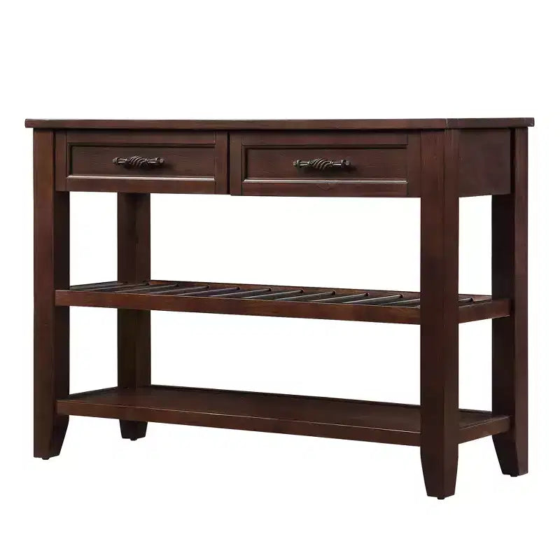 Console Whisen de style milieu de siècle avec deux tiroirs de rangement et deux étagères
