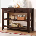 Whisen Mid-Century Style Console Table with Two Storage Drawers and Two Tiers Shelves
