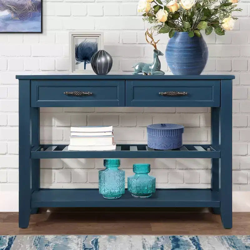 Console Whisen de style milieu de siècle avec deux tiroirs de rangement et deux étagères