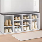 Banc à chaussures élégant avec assise capitonnée et 10 compartiments – Solution de rangement polyvalente pour l'entrée et la chambre