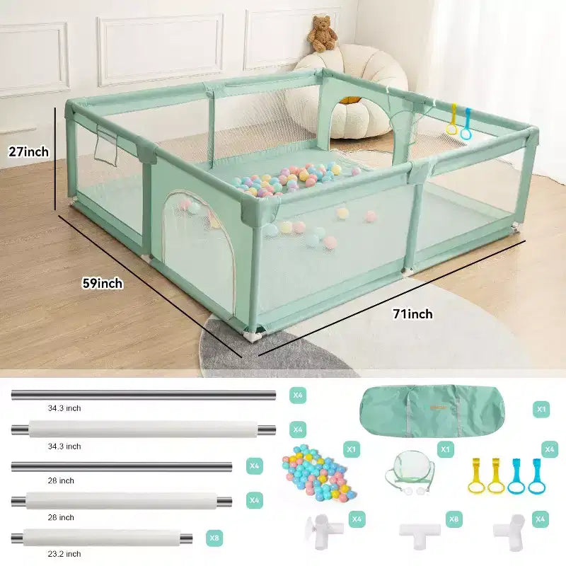 GOTGELIF 71x59 Parc pour bébé 4 panneaux, spacieux et sécurisé, pliable