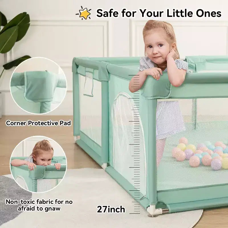 GOTGELIF 71x59 Parc pour bébé 4 panneaux, spacieux et sécurisé, pliable