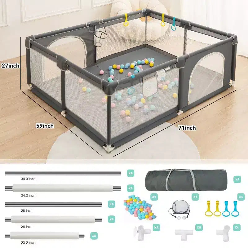 GOTGELIF 71x59 Parc pour bébé 4 panneaux, spacieux et sécurisé, pliable