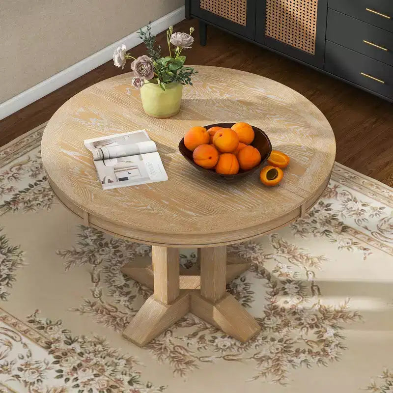 Table de salle à manger extensible en bois style ferme Whisen avec rallonge de 35,5 cm
