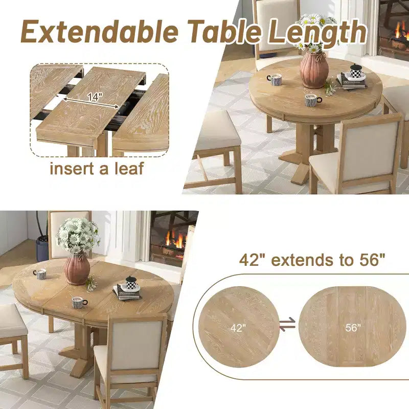 Table de salle à manger extensible en bois style ferme Whisen avec rallonge de 35,5 cm
