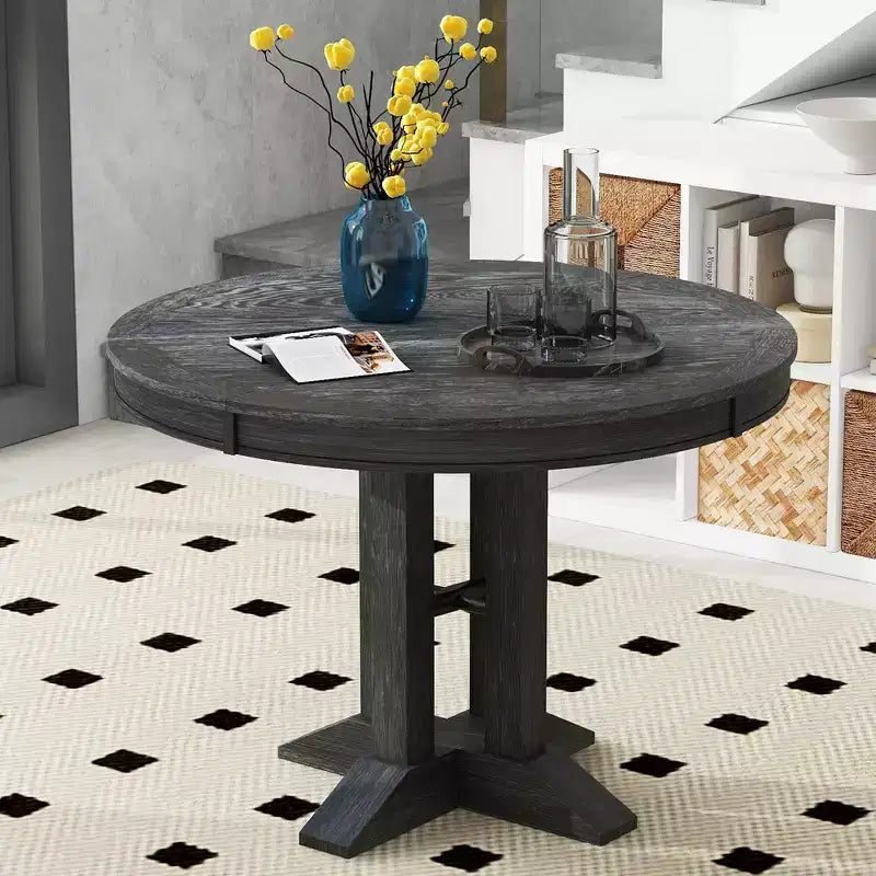 Table de salle à manger extensible en bois style ferme Whisen avec rallonge de 35,5 cm