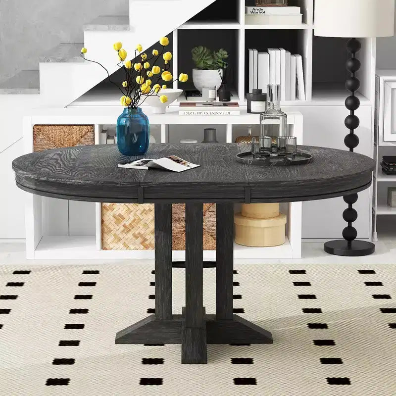 Table de salle à manger extensible en bois style ferme Whisen avec rallonge de 35,5 cm