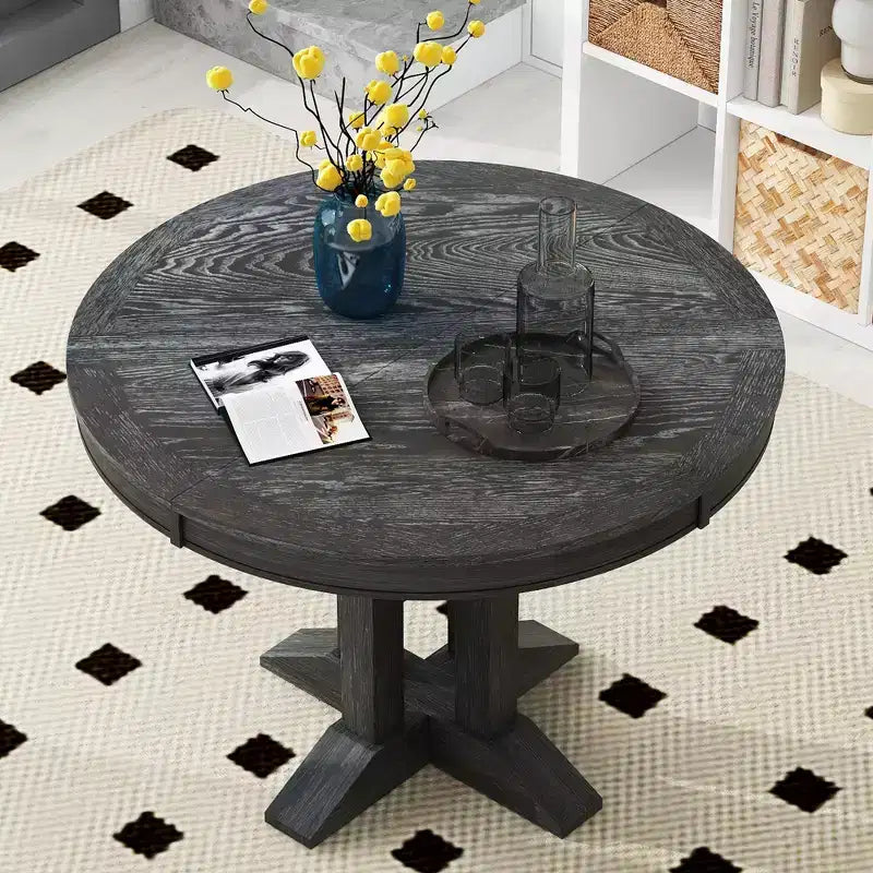Table de salle à manger extensible en bois style ferme Whisen avec rallonge de 35,5 cm