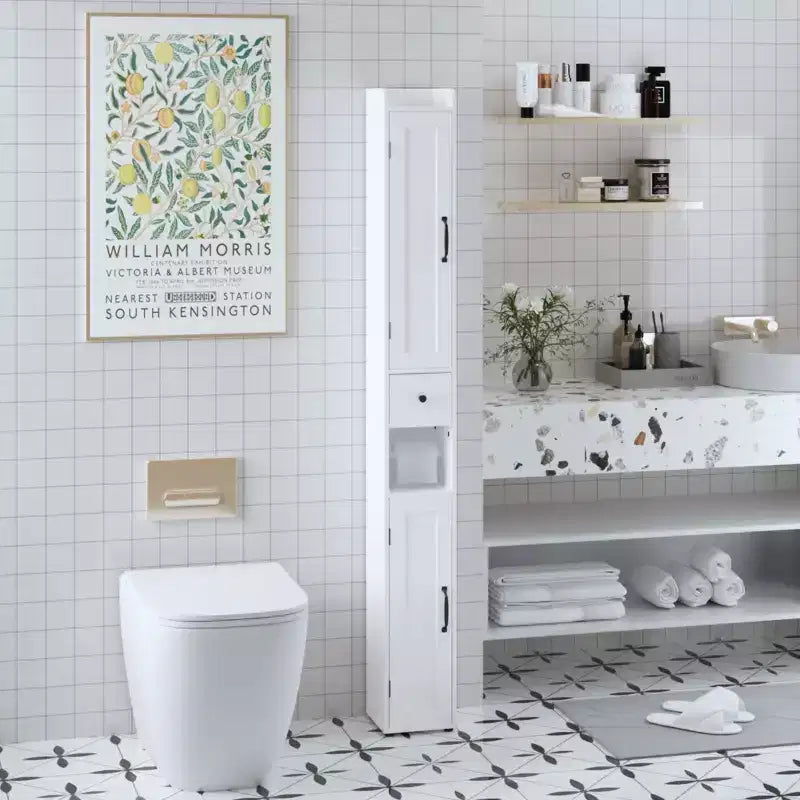 MAYEERTY 67.5 Tall Bathroom Storage Cabinet, Freestanding 2-Door Cabinet with Adjustable Shelves & Detachable Tissue Holder for Small Spaces Bathroom