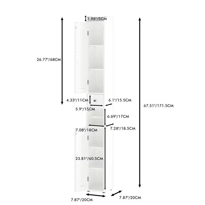 MAYEERTY 67,5 Pouces Armoire de Rangement Haute pour Salle de Bain, Armoire Autonome à 2 Portes avec Étagères Réglables et Porte-Mouchoirs Détachable pour Petites Salles de Bain