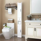 MAYEERTY 67,5 Pouces Armoire de Rangement Haute pour Salle de Bain, Armoire Autonome à 2 Portes avec Étagères Réglables et Porte-Mouchoirs Détachable pour Petites Salles de Bain