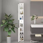 MAYEERTY 67,5 Pouces Armoire de Rangement Haute pour Salle de Bain, Armoire Autonome à 2 Portes avec Étagères Réglables et Porte-Mouchoirs Détachable pour Petites Salles de Bain