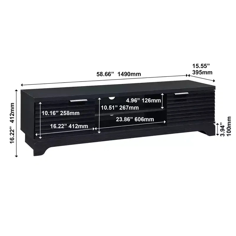 Meuble TV en bois AndMakers 58,66 po avec 2 placards de rangement, convient aux téléviseurs jusqu'à 65 po.