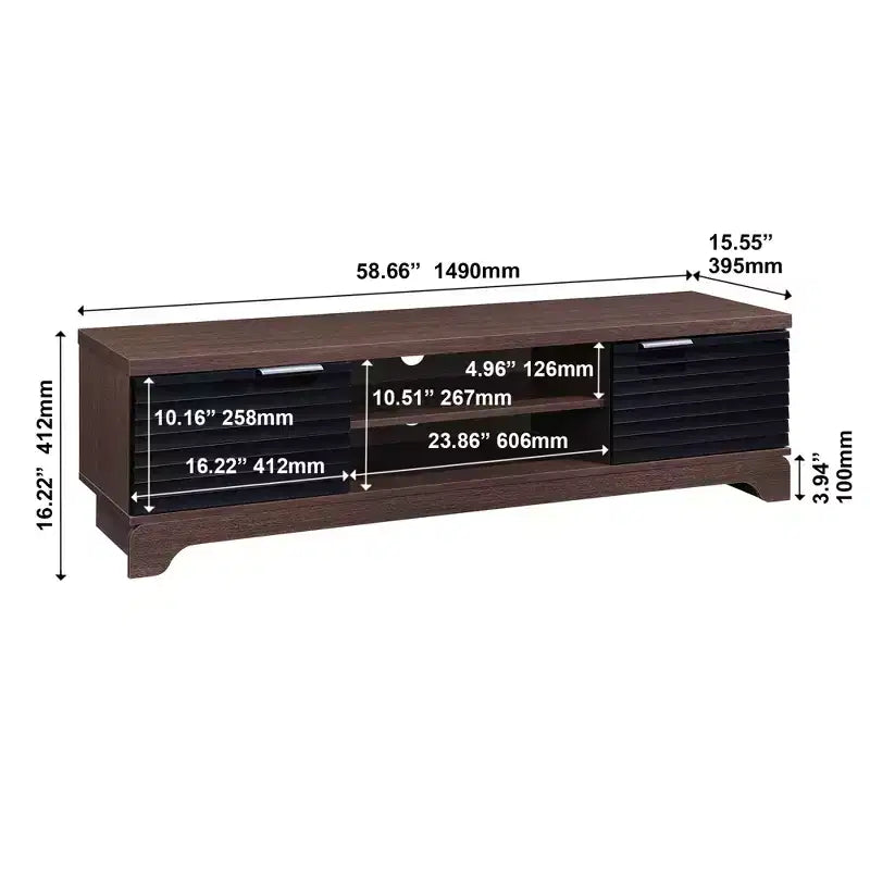 Meuble TV en bois AndMakers 58,66 po avec 2 placards de rangement, convient aux téléviseurs jusqu'à 65 po.