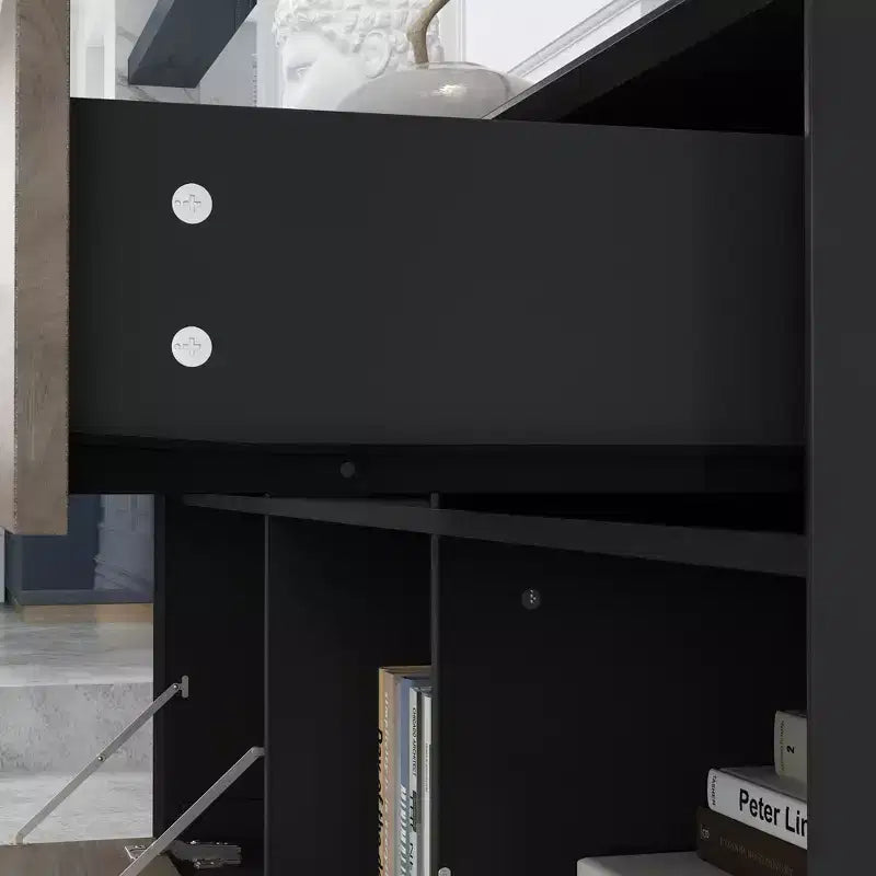 Meuble TV 2 portes Famapy, design à porte abattante, style moderne gris, table d'appoint de salon