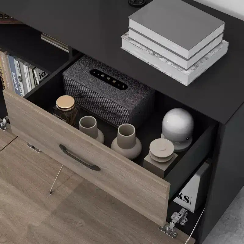 Meuble TV 2 portes Famapy, design à porte abattante, style moderne gris, table d'appoint de salon