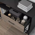 Meuble TV 2 portes Famapy, design à porte abattante, style moderne gris, table d'appoint de salon
