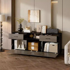 Meuble TV 2 portes Famapy, design à porte abattante, style moderne gris, table d'appoint de salon