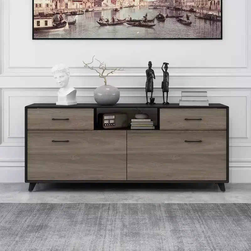 Meuble TV 2 portes Famapy, design à porte abattante, style moderne gris, table d'appoint de salon