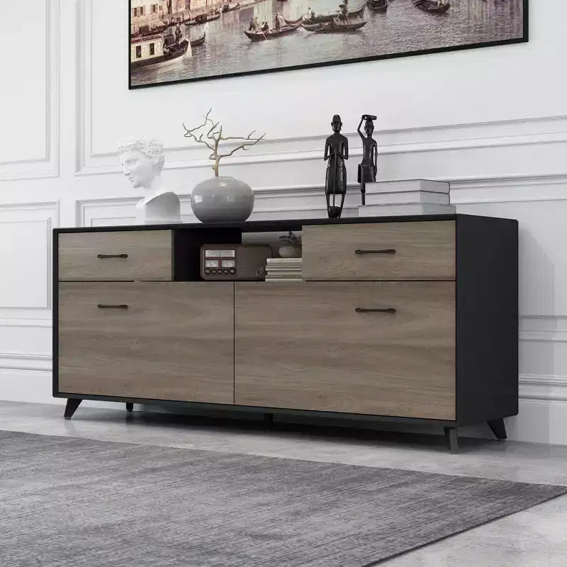 Meuble TV 2 portes Famapy, design à porte abattante, style moderne gris, table d'appoint de salon