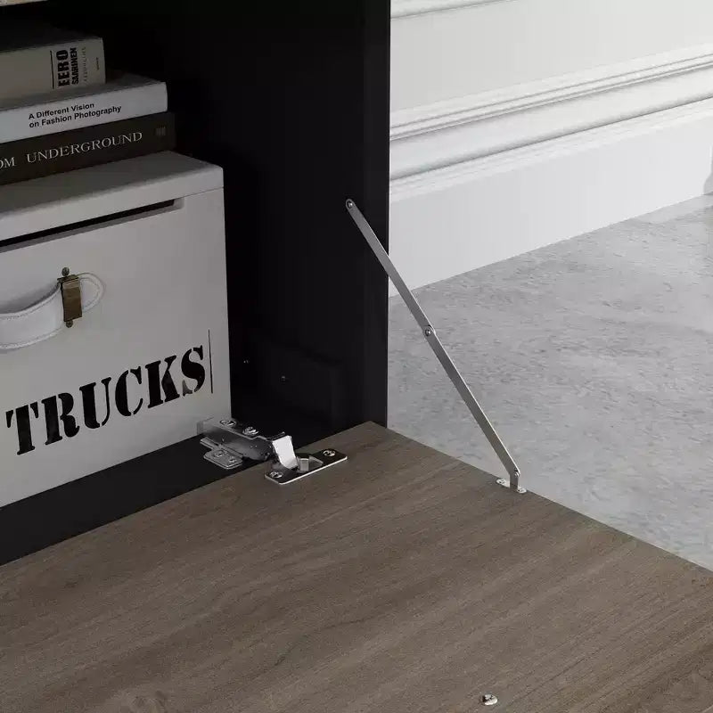 Meuble TV 2 portes Famapy, design à porte abattante, style moderne gris, table d'appoint de salon