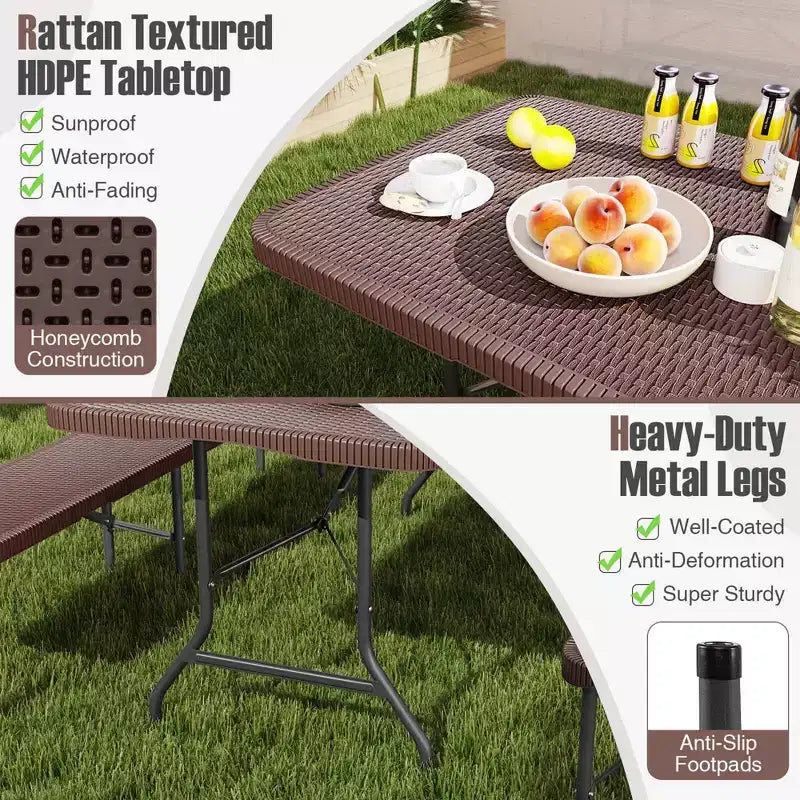 Table pliante Costway 350 LBS avec plateau en HDPE aspect rotin et mécanisme de verrouillage sécurisé