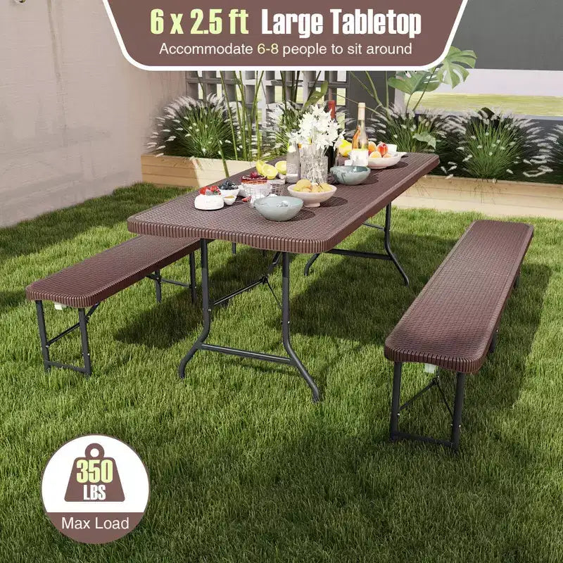 Table pliante Costway 350 LBS avec plateau en HDPE aspect rotin et mécanisme de verrouillage sécurisé