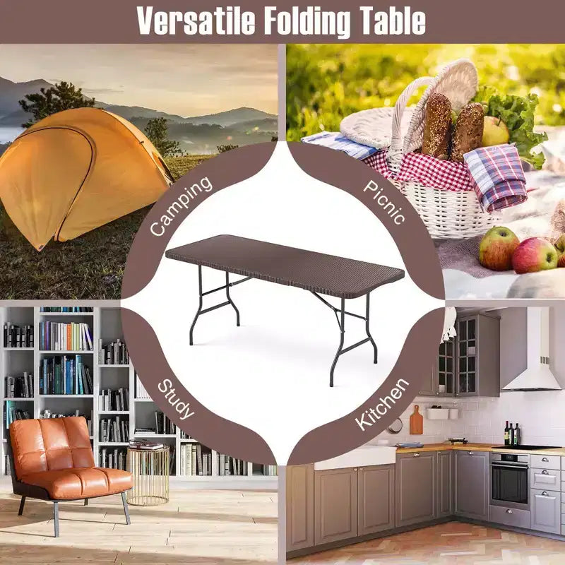 Table pliante Costway 350 LBS avec plateau en HDPE aspect rotin et mécanisme de verrouillage sécurisé