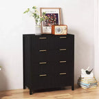 Commode de chambre à 4 tiroirs, commode de placard moderne avec panneau cannelé ondulé, grande commode de rangement en bois