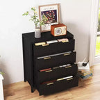 Commode de chambre à 4 tiroirs, commode de placard moderne avec panneau cannelé ondulé, grande commode de rangement en bois