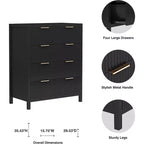 Commode de chambre à 4 tiroirs, commode de placard moderne avec panneau cannelé ondulé, grande commode de rangement en bois