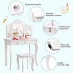Costway Coiffeuse et tabouret pour enfants Princesse Maquillage Set de jeu pour filles Blanc/Rose