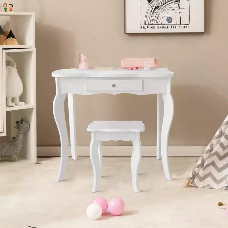 Costway Coiffeuse et tabouret pour enfants Princesse Maquillage Set de jeu pour filles Blanc/Rose