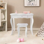 Costway Coiffeuse et tabouret pour enfants Princesse Maquillage Set de jeu pour filles Blanc/Rose