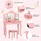 Costway Coiffeuse et tabouret pour enfants Princesse Maquillage Set de jeu pour filles Blanc/Rose