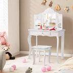 Costway Coiffeuse et tabouret pour enfants Princesse Maquillage Set de jeu pour filles Blanc/Rose