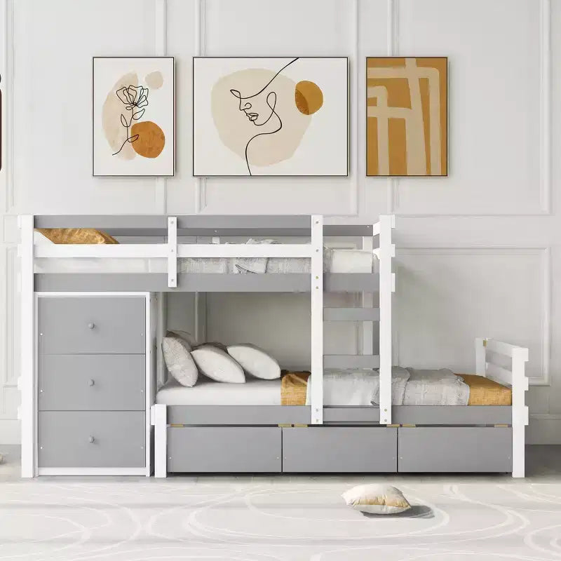 Lit superposé en bois deux places avec tiroirs et échelle -ModernLuxe