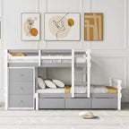 Lit superposé en bois deux places avec tiroirs et échelle -ModernLuxe