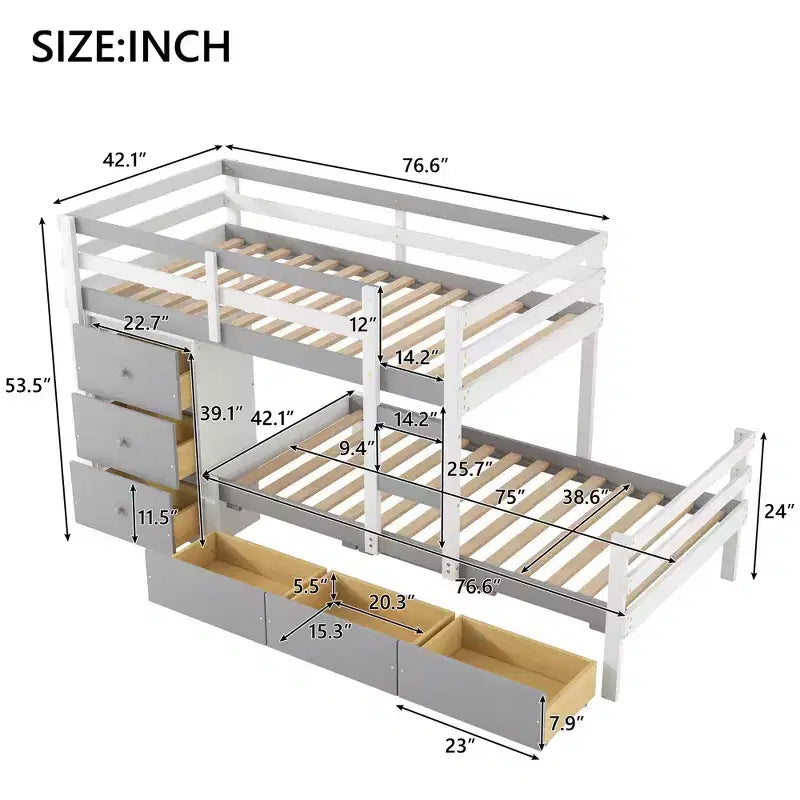 Lit superposé en bois deux places avec tiroirs et échelle -ModernLuxe
