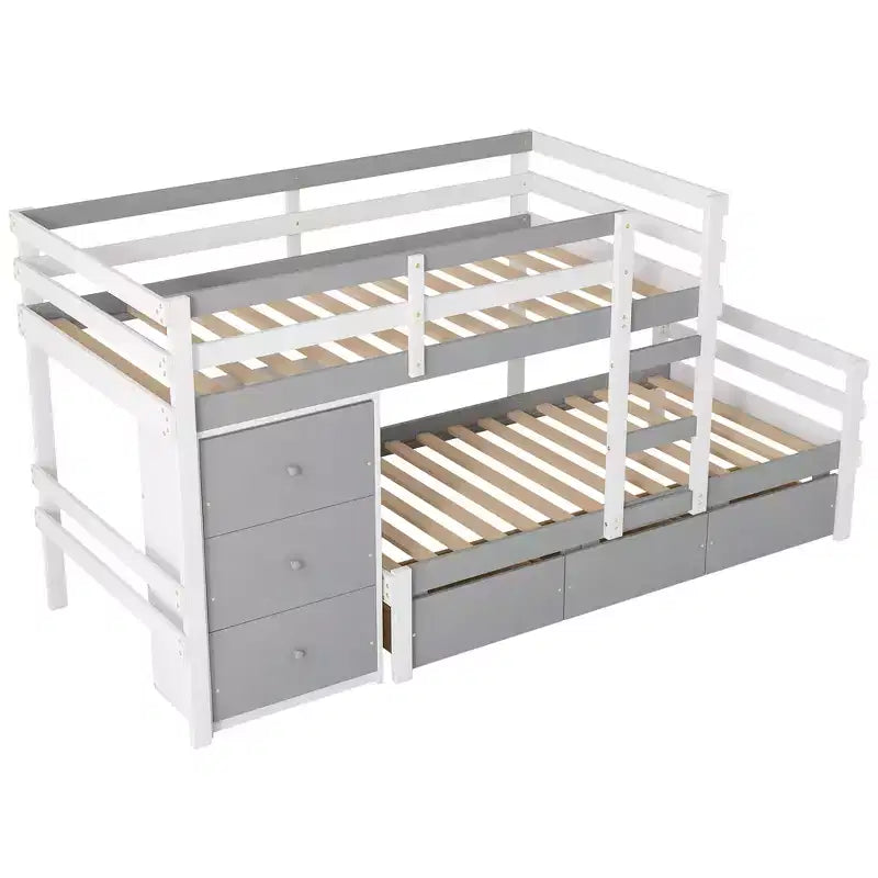 Lit superposé en bois deux places avec tiroirs et échelle -ModernLuxe